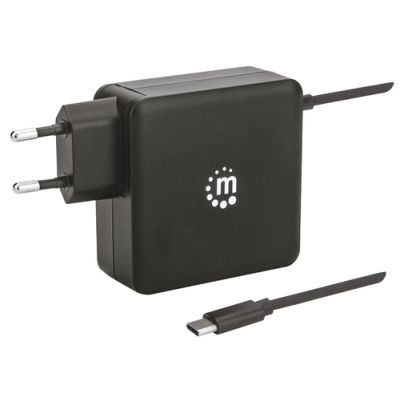 Manhattan Power Delivery USB-Ladegerät mit integriertem USB-C-Kabel 60 W, USB-Netzteil mit USB-C Power Delivery-Stecker (PD 3.0) mit bis zu 60 W, USB-A Ladeport bis zu 2,4 A, schwarz