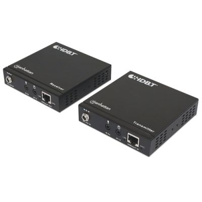 Manhattan 4K HDMI over Ethernet Extender Kit, HDMI-Signalverlängerung mit 4K@30Hz bis zu 70 m und 1080p@60Hz bis zu 100 m über ein Netzwerkkabel, Power over Cable (PoC), bi-direktionale Infrarot-Unterstützung, RS232-Unterstützung, schwarz