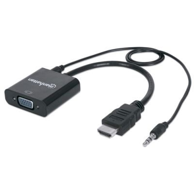 Manhattan HDMI auf VGA Konverter, HDMI-Stecker auf VGA-Buchse, mit Audio, optionaler USB Micro-B-Stromport, schwarz