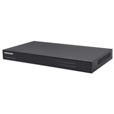 Intellinet 24-Port Gigabit Ethernet AV-Switch, 24 RJ45-Ports auf der Rückseite (10/100/1000), IEEE 802.3az (Energy Efficient Ethernet), 19" Rackmount, Metall