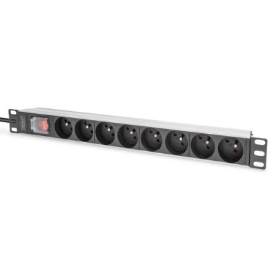 Digitus Steckdosenleiste mit Aluminiumprofil und Schalter, 8-fach CEE 7/5, 2 m Zuleitung Schutzkontaktstecker
