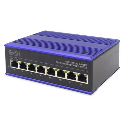 Digitus 8 Port Fast Ethernet Netzwerk PoE Switch,Industrial, Unmanaged